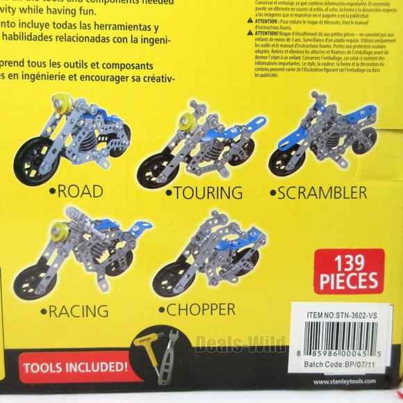 Stanley Jr. Multi Motorbike Mechanic Building Kit 139 Pieces 5-in-1 Motorcycle - Picture 2 of 4